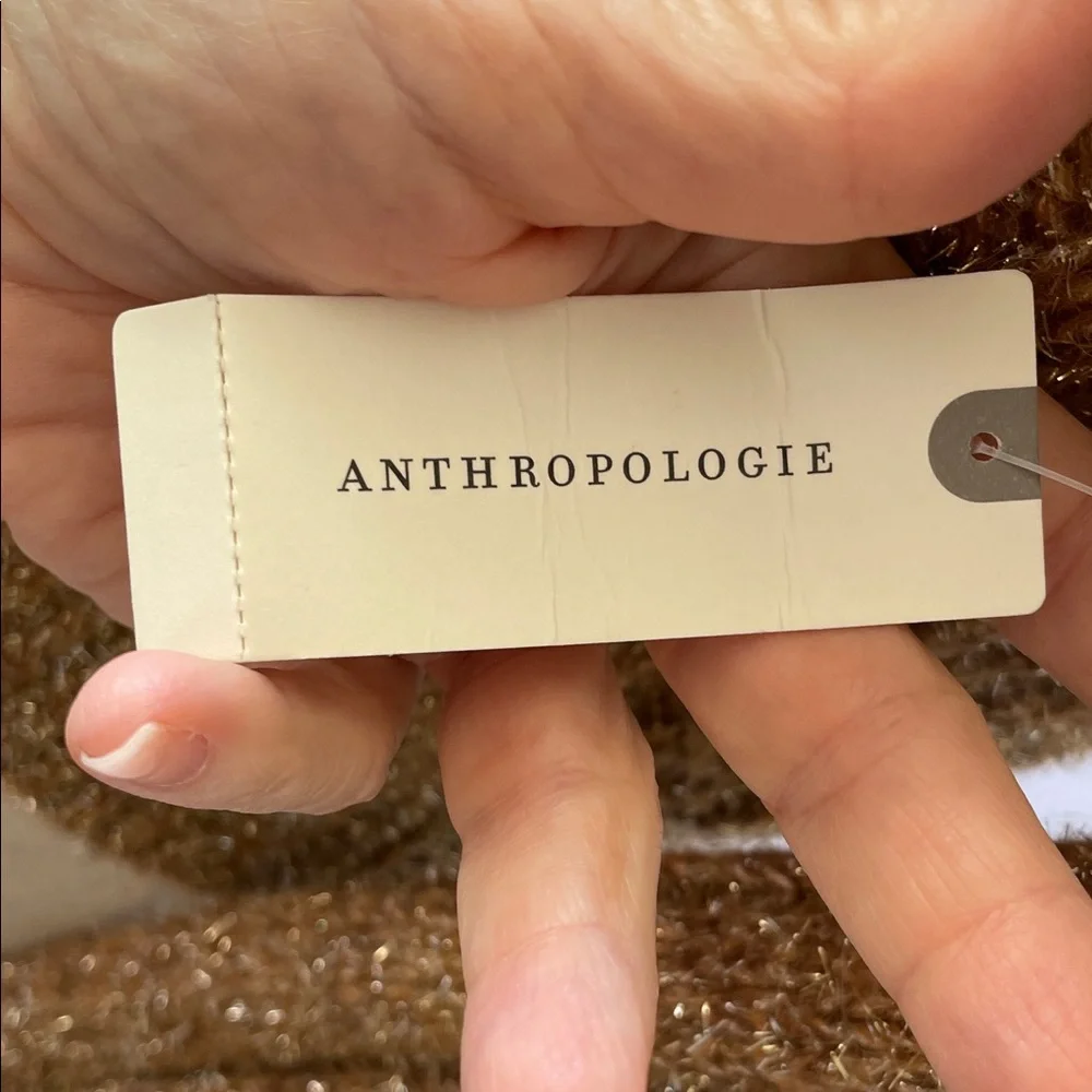 NWT Anthropologie Tan & Silver Tinsel Festive Cowl Neck Cropped Sweater - Medium - Picture 14 of 14